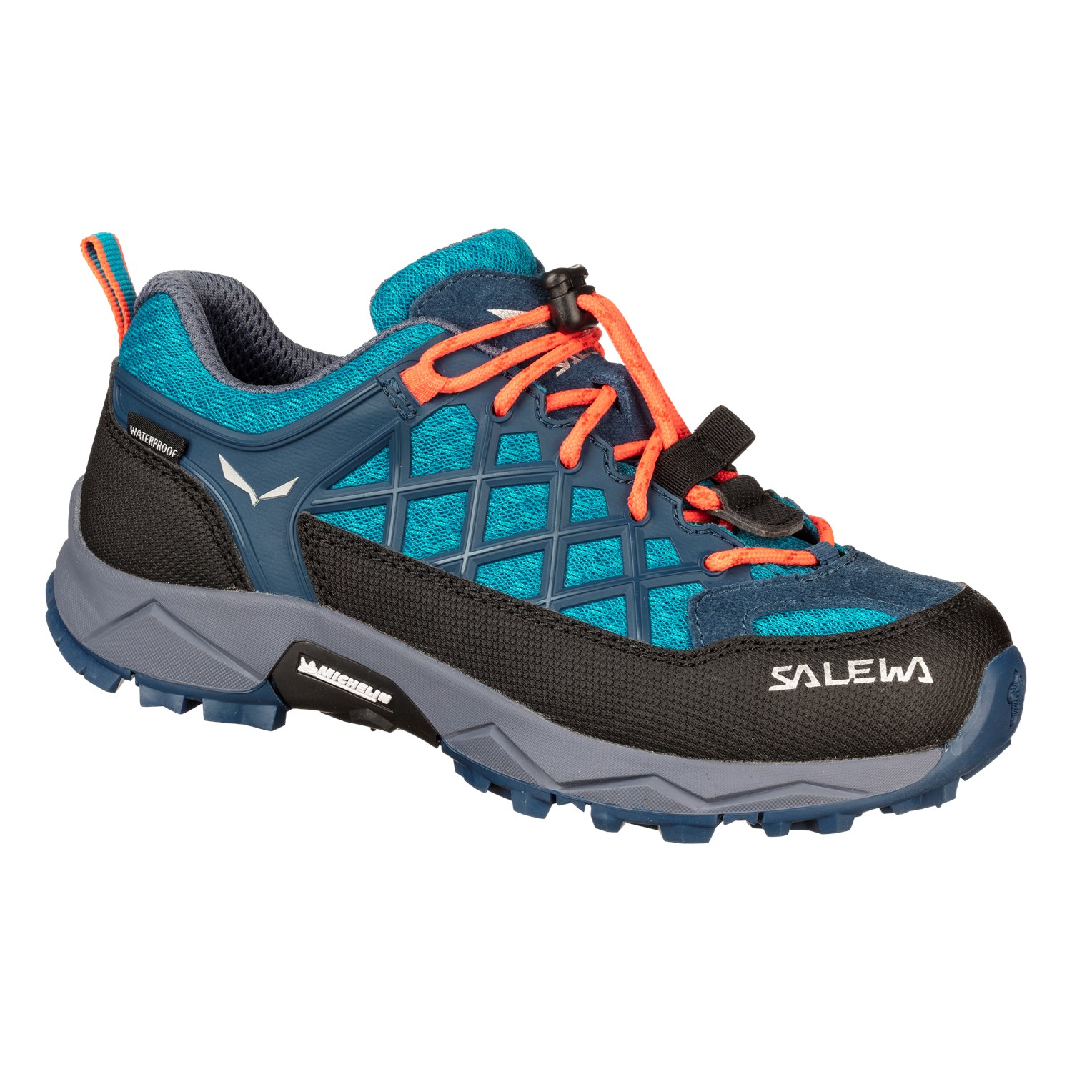 Salewa Kids Wildfire Waterproof Hiking Boots Blue/Coral LNU-471539